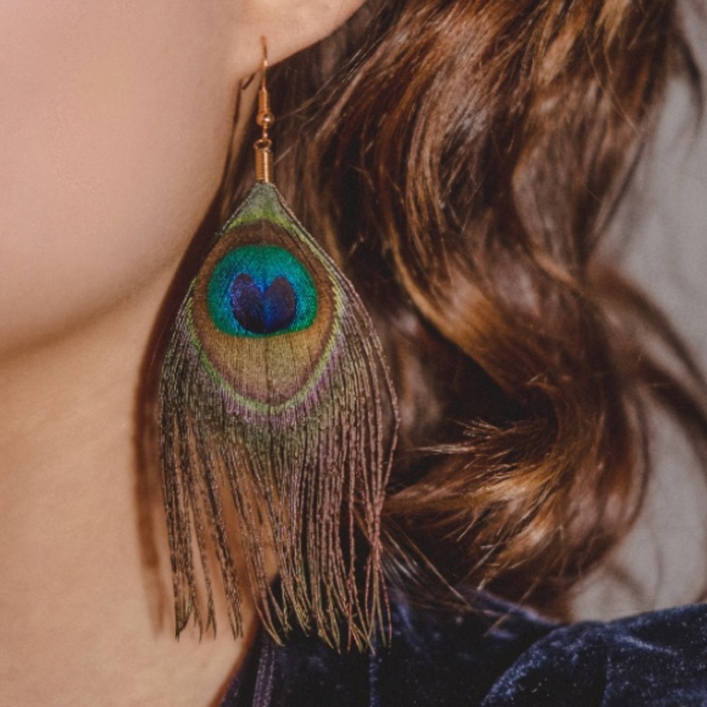 bohemian peacock feather earrings